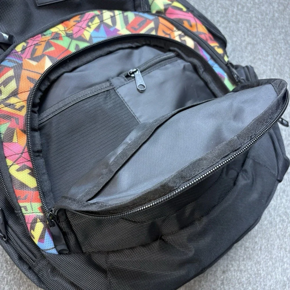 REIGN Total Body Fuel Backpack Black w/ Colorful Graffiti Accents‎ Multi Pocket